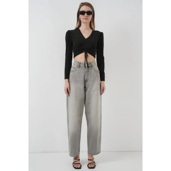 9 Sandy Crop Bluz  Siyah