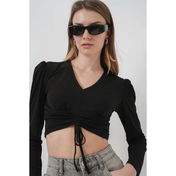 9 Sandy Crop Bluz  Siyah