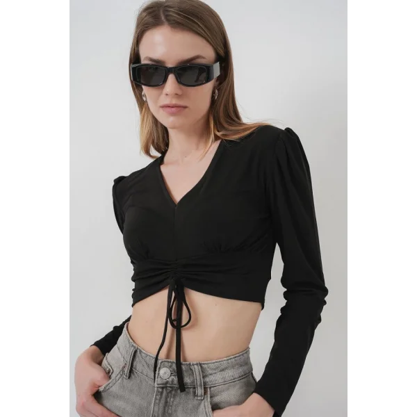 9 Sandy Crop Bluz  Siyah