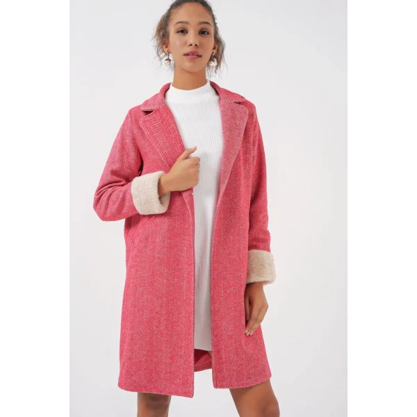 9085 Balık Sırtı Kaşe Kaban  B.Kırmızı