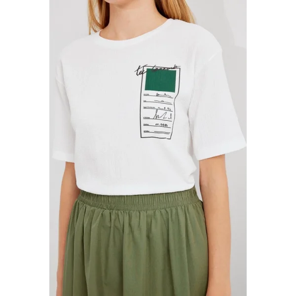 911 Baskılı Örme Basic Tişört - Yeşil