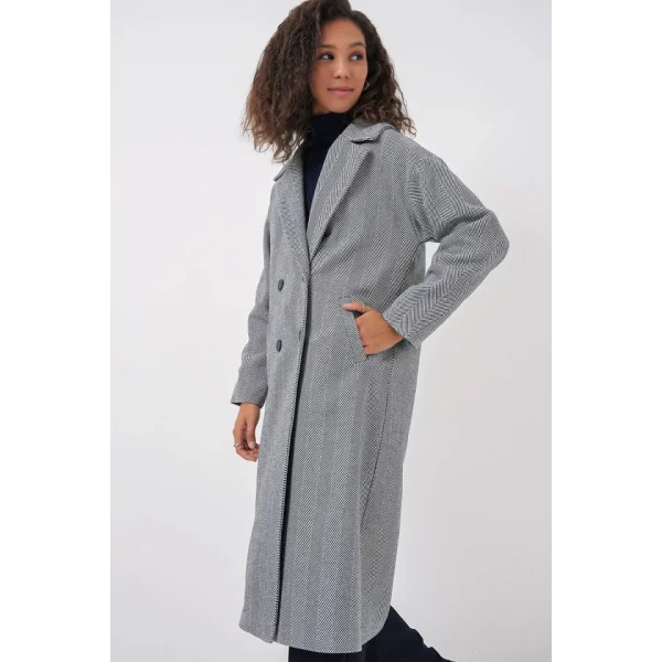 9113 Oversize Geniş Kesim Yünlü Uzun Kaşe Kaban  F.Lacivert