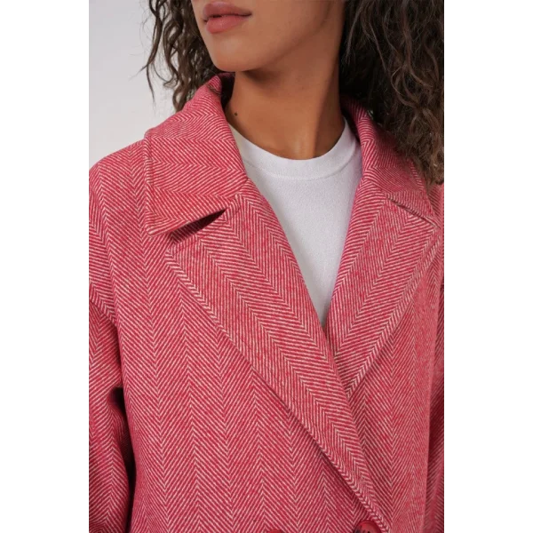 9113 Oversize Geniş Kesim Yünlü Uzun Kaşe Kaban  Kırmızı