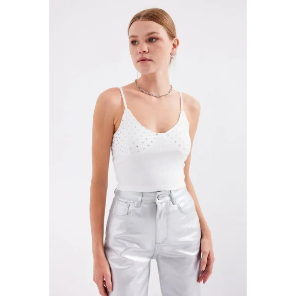 918 İp Askılı Crop Top - Beyaz