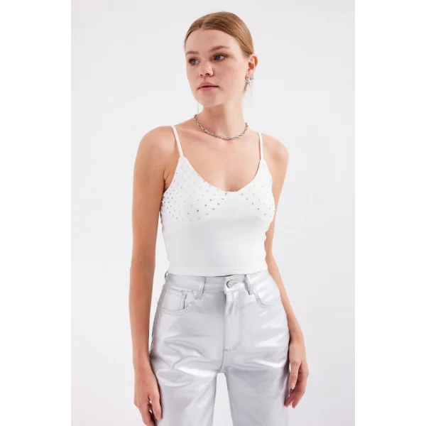 918 İp Askılı Crop Top  Beyaz