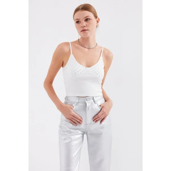 918 İp Askılı Crop Top  Beyaz