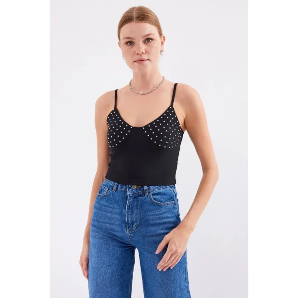 918 İp Askılı Crop Top  Siyah