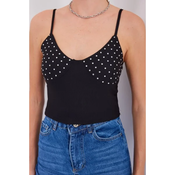 918 İp Askılı Crop Top  Siyah