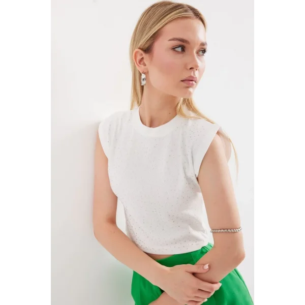 919 Halter Yaka Crop Bluz  Beyaz