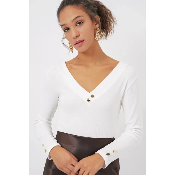 923 Uzun Kollu Body - Beyaz