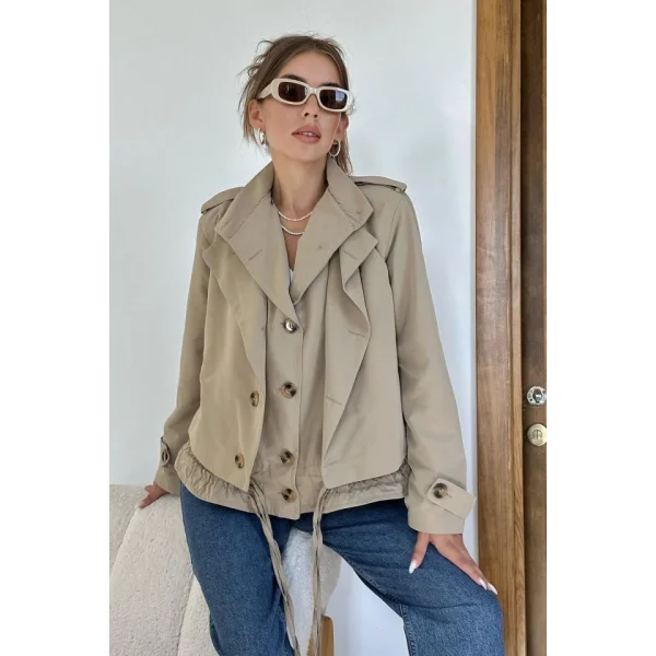 Açık Haki Çift Katlı Kısa Ceket