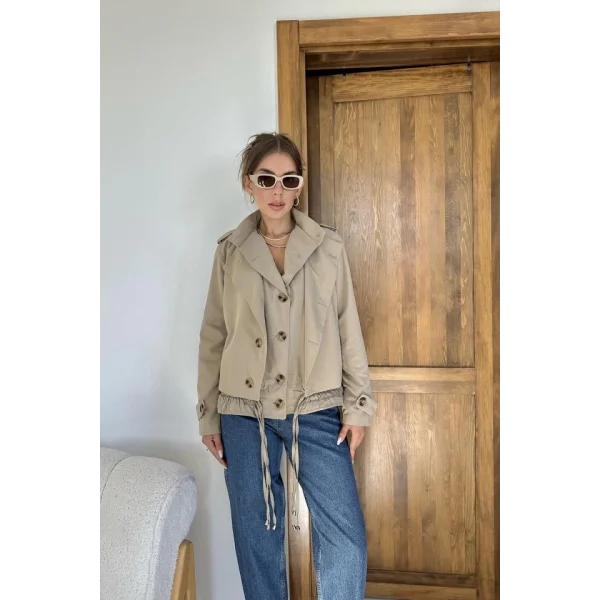 Açık Haki Çift Katlı Kısa Ceket