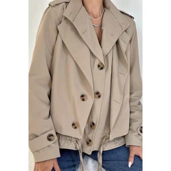 Açık Haki Çift Katlı Kısa Ceket