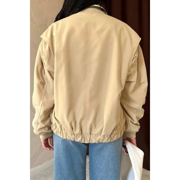 Açık Haki Parçalı Bomber Ceket