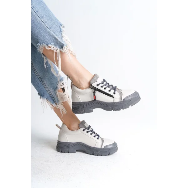 AGATHA Bağcıklı Fermuarlı Ortopedik Taban Kadın Sneaker Spor Ayakkabı CGT - Krem
