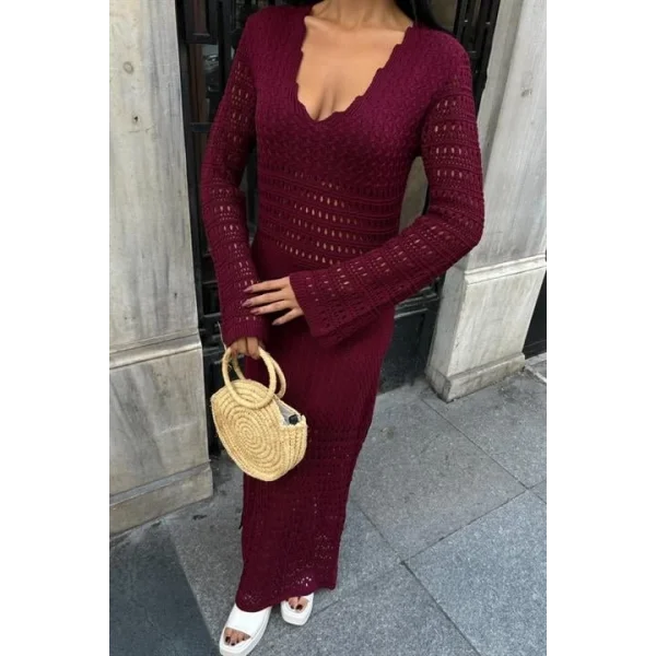 Ajur Detaylı İspanyol Kol Elbise 2840