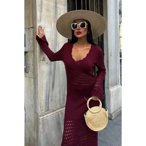 Ajur Detaylı İspanyol Kol Elbise 2840