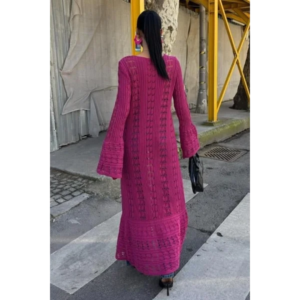 Ajur Uzun Düğmeli Triko Hırka 5181