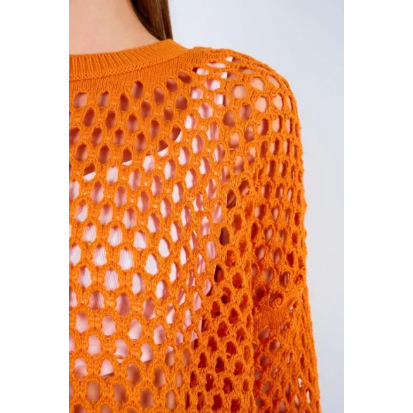 Ajurlu Bisiklet Yaka Kazak  Oranj