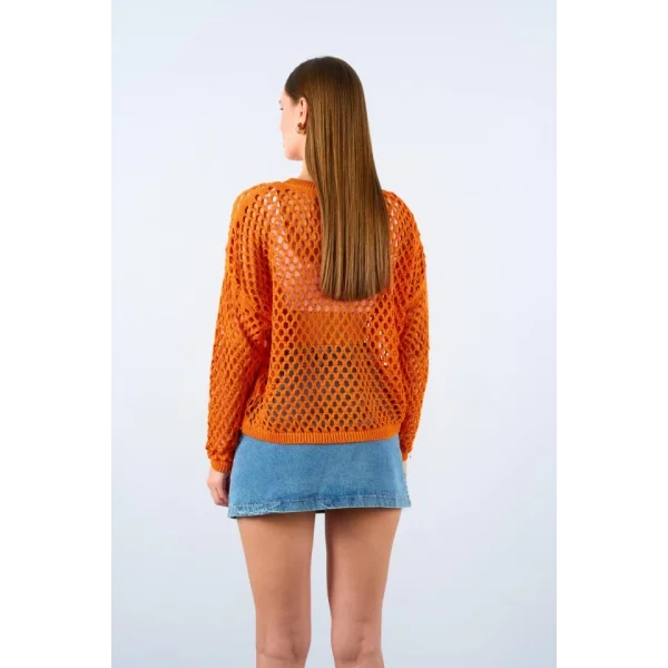 Ajurlu Bisiklet Yaka Kazak  Oranj