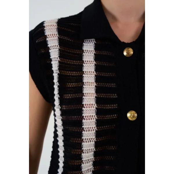 Ajurlu Çizgili Etek Takım  SiyahKrem