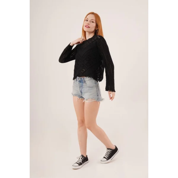 Ajurlu Delikli Model Mevsimlik Siyah Kazak