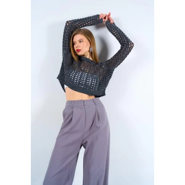 Ajurlu Taş Yıkamalı Kazak  Füme