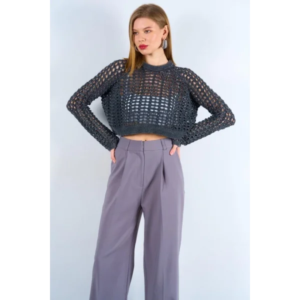 Ajurlu Taş Yıkamalı Kazak  Füme