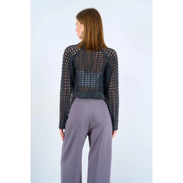 Ajurlu Taş Yıkamalı Kazak  Füme