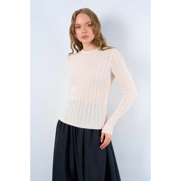 Ajurlu Triko Kazak  Krem