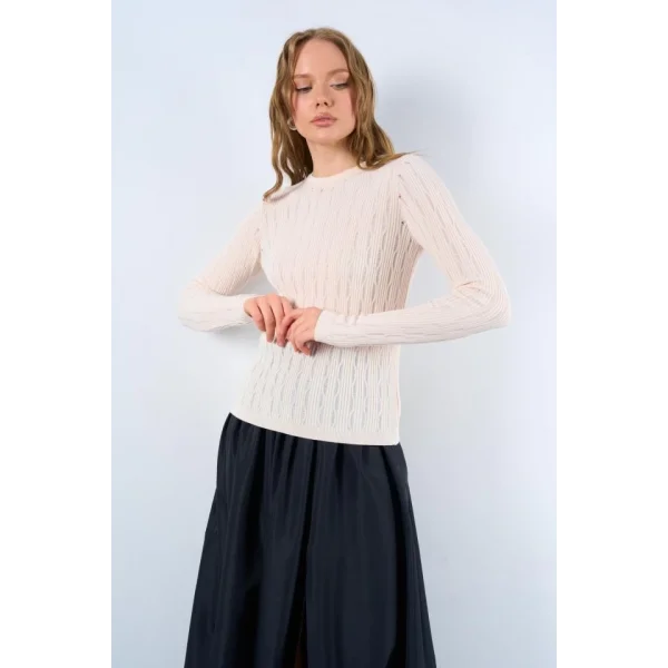 Ajurlu Triko Kazak  Krem