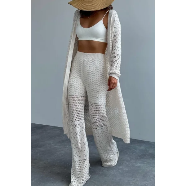 Ajurlu Uzun Hırkalı Takım  Krem