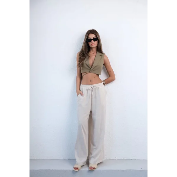 Aksesuar Detay Keten Pantolon