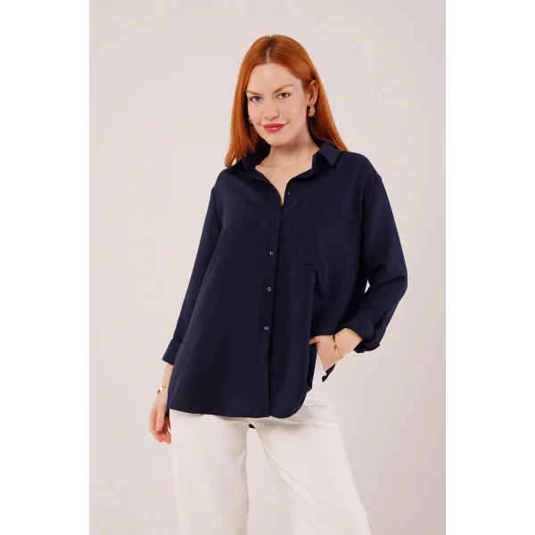 alaş Kesim Cepli acivert Gömlek