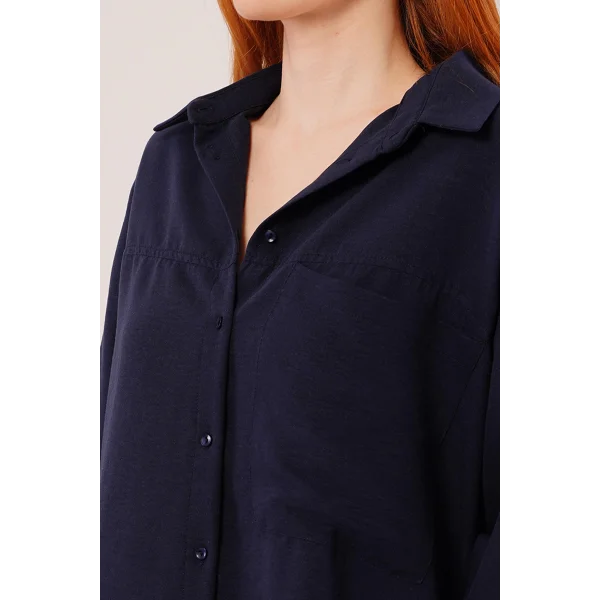 alaş Kesim Cepli acivert Gömlek