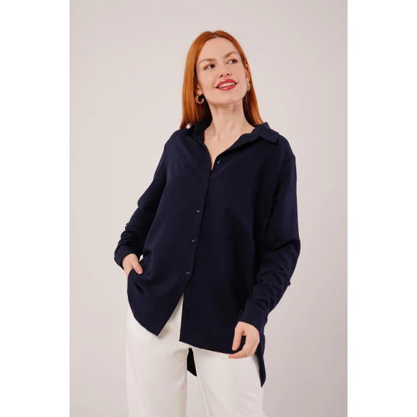 alaş Kesim Cepli acivert Gömlek