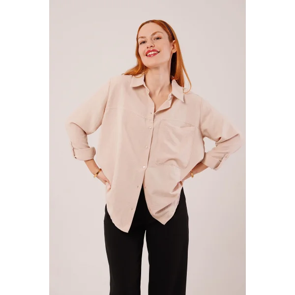 alaş Kesim Cepli Bej Gömlek