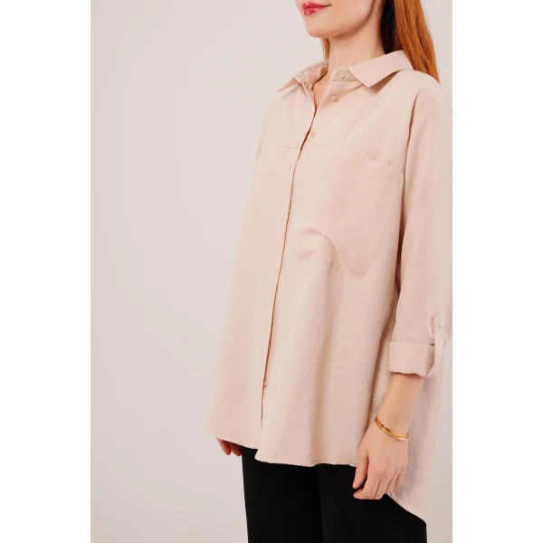 alaş Kesim Cepli Bej Gömlek