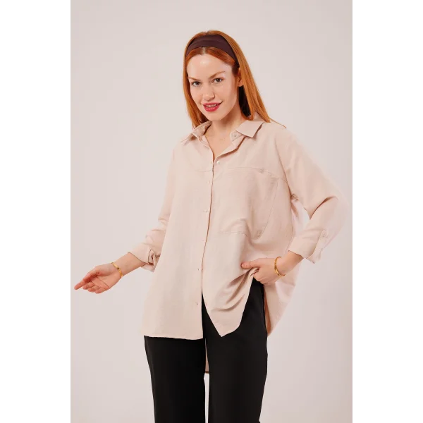 alaş Kesim Cepli Bej Gömlek