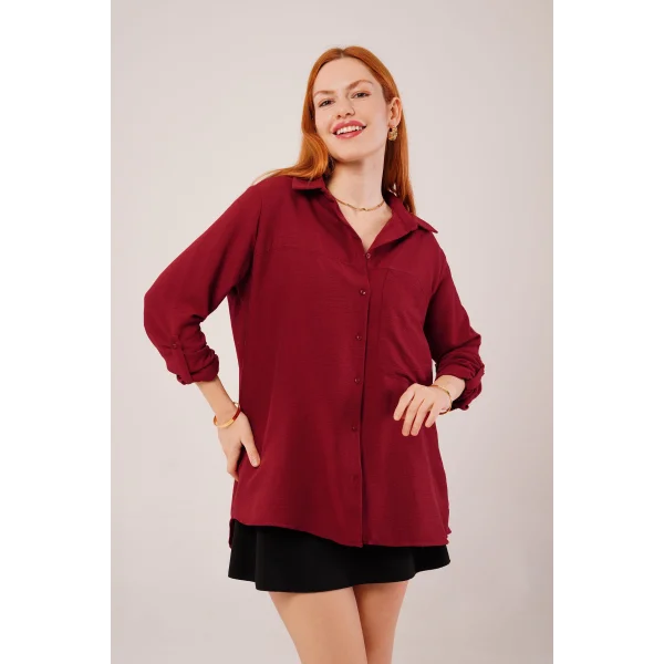 alaş Kesim Cepli Bordo Gömlek
