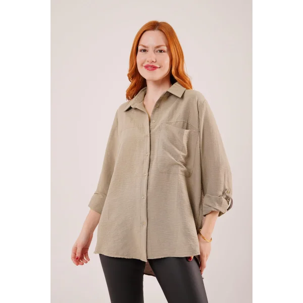 alaş Kesim Cepli Haki Gömlek