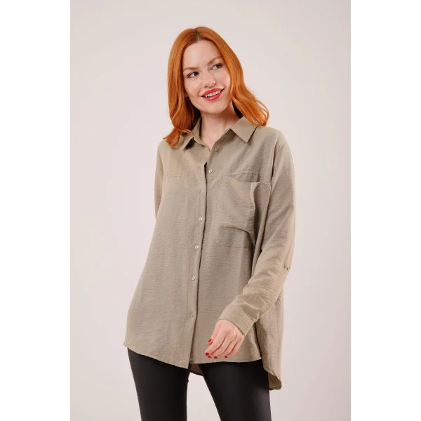 alaş Kesim Cepli Haki Gömlek