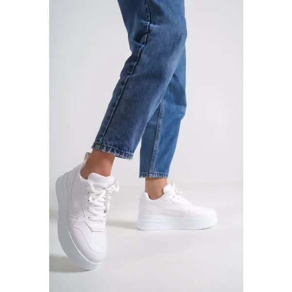 ALESSI Bağcıklı Ortopedik Taban Kadın Sneaker Spor Ayakkabı CBT - Beyaz