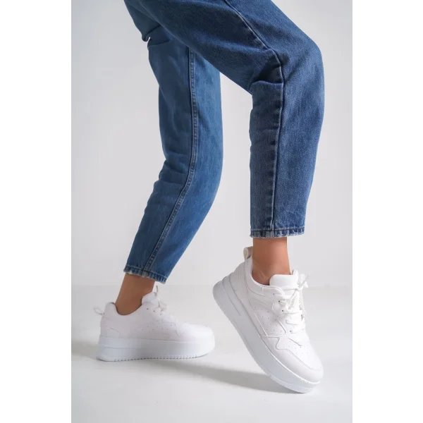 ALESSI Bağcıklı Ortopedik Taban Kadın Sneaker Spor Ayakkabı CBT - Beyaz