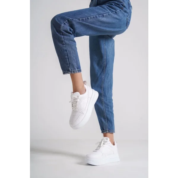 ALESSI Bağcıklı Ortopedik Taban Kadın Sneaker Spor Ayakkabı CBT - Beyaz