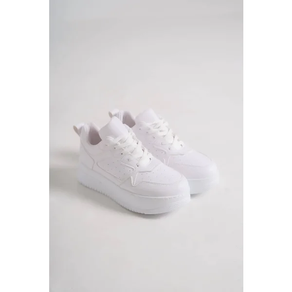 ALESSI Bağcıklı Ortopedik Taban Kadın Sneaker Spor Ayakkabı CBT - Beyaz