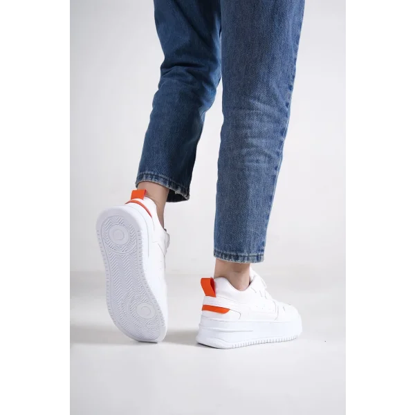 ALESSI Bağcıklı Ortopedik Taban Kadın Sneaker Spor Ayakkabı CBT - Beyaz/Turuncu