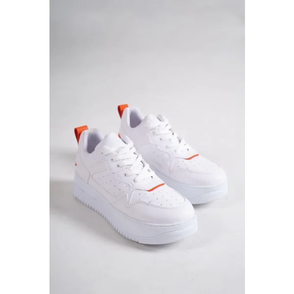 ALESSI Bağcıklı Ortopedik Taban Kadın Sneaker Spor Ayakkabı CBT - Beyaz/Turuncu