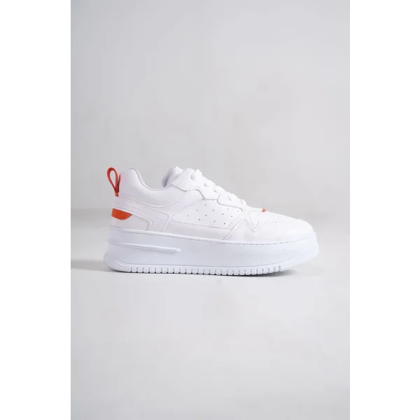 ALESSI Bağcıklı Ortopedik Taban Kadın Sneaker Spor Ayakkabı CBT - Beyaz/Turuncu