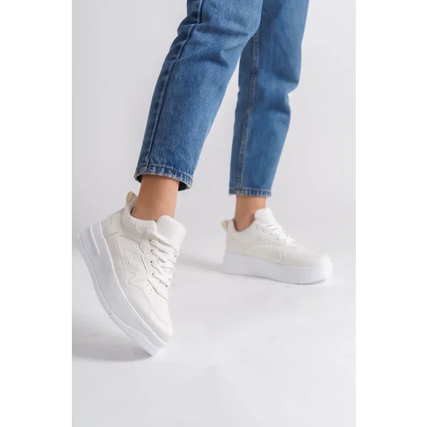 ALESSI Bağcıklı Ortopedik Taban Kadın Sneaker Spor Ayakkabı CBT - Kırık Beyaz